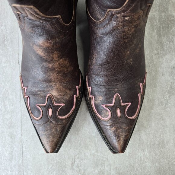Old Gringo Western Boots 7.5 Brown Pink Distressed Pointed Toe Cowgirl Midcalf - Picture 10 of 12